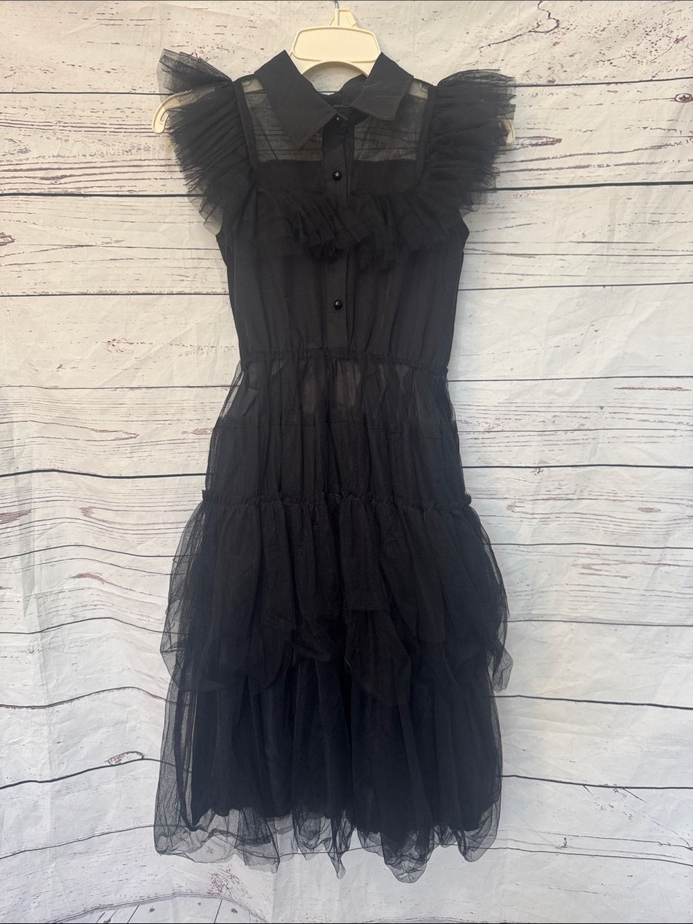 Sheer Ruffle Tiered Black Dress
